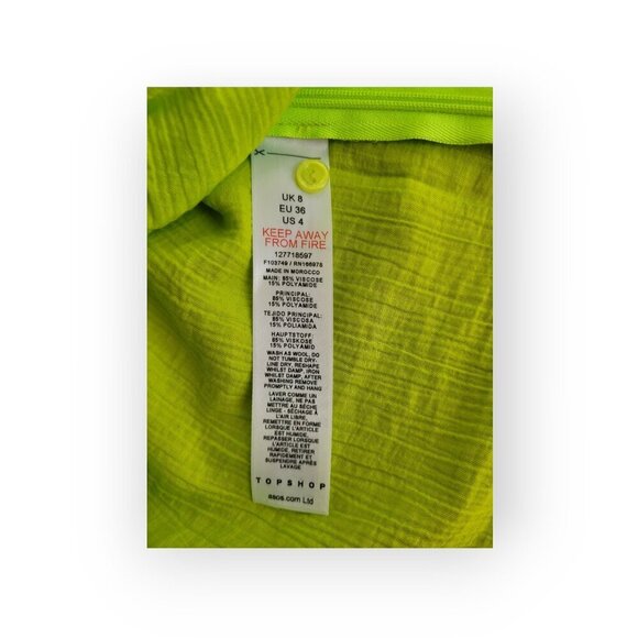 TopShop l/s mod stretch ruched front tie crop top in neon green lime NWOT size 4 - Picture 7 of 9